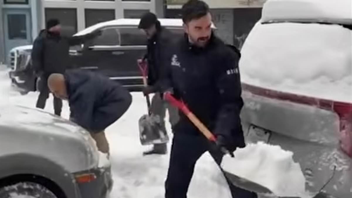 NYC's socialist mayor mocked for his snow shoveling technique after Big Apple was hit by worst blizzard in a decade