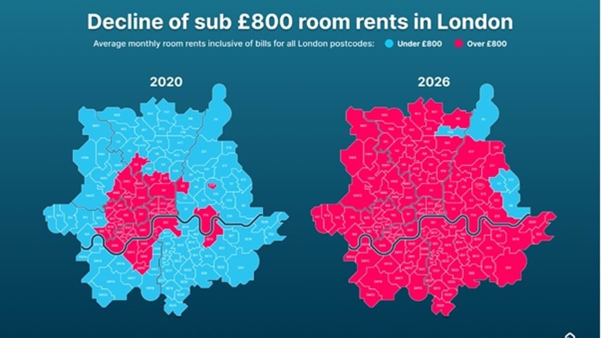 Only five London postcodes now have average room rents below £800 per month - here's where they are...