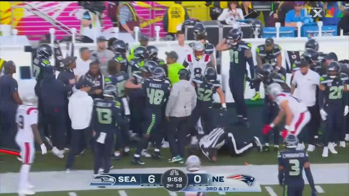 Terrifying moment Super Bowl referee is flattened after player smashes into him on the sideline