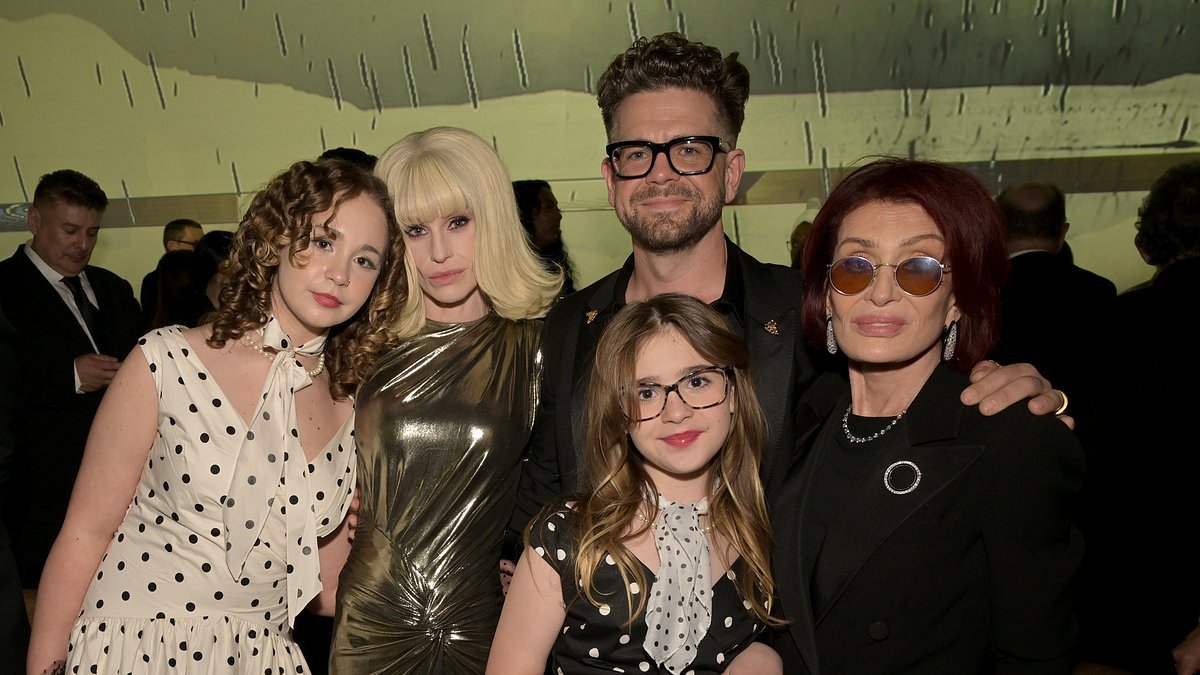 Sharon Osbourne is supported by Jack and Kelly as they attend star-studded Universal bash after breaking down in tears over tribute to Ozzy at Grammys