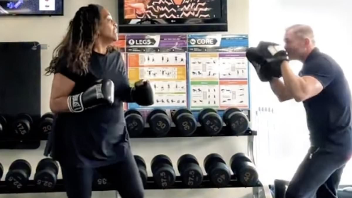 Alison Hammond shows off her incredible 11 stone weight loss as she works up a sweat in gruelling boxing class