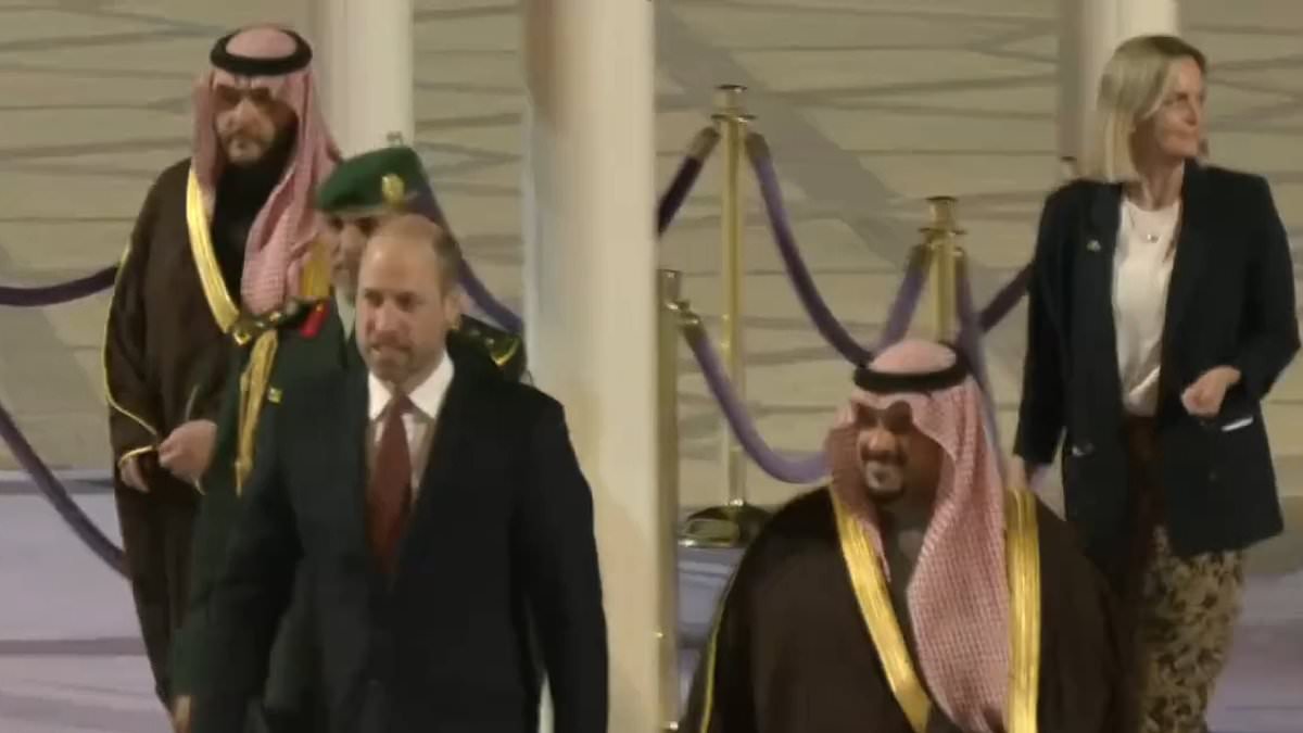 Prince William lands in Riyadh for his three day trip to Saudi Arabia after he and Kate addressed Epstein scandal for first time to say they were 'deeply concerned' over revelations