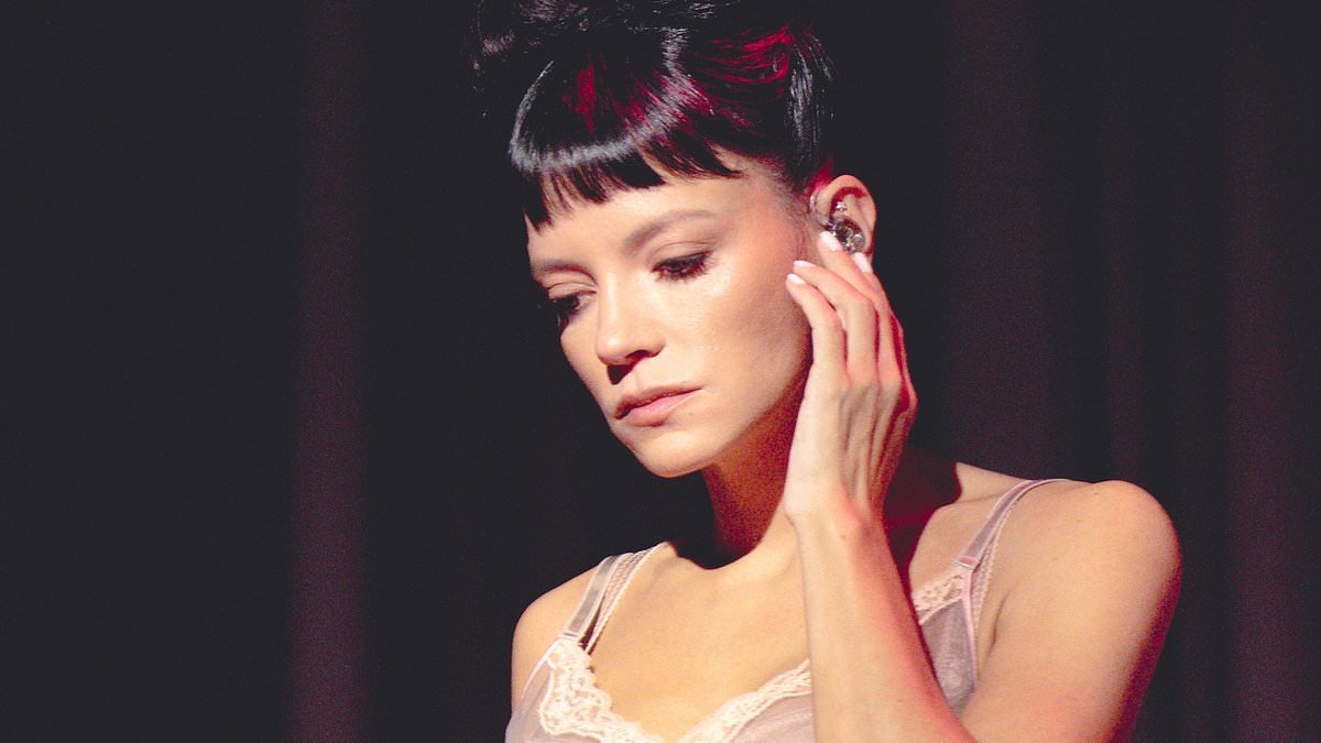 Lily Allen poses in lingerie and a sheer nightie as she takes to the stage on the opening night of her West End Girl tour in Glasgow - as fans brand the show 'a school singalong'