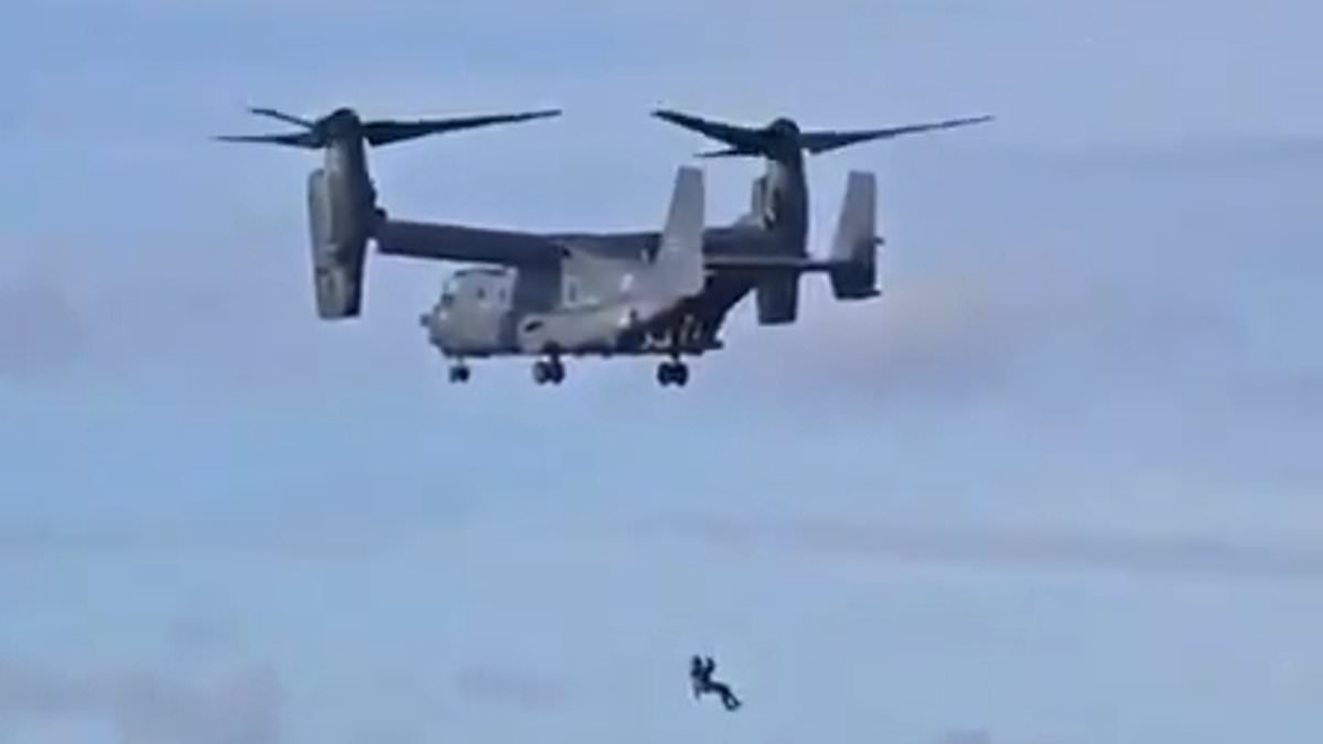 US troops abseil from aircraft in training drills at RAF base as Trump builds up military forces in Britain after capture of Venezuela's President Nicolas Maduro