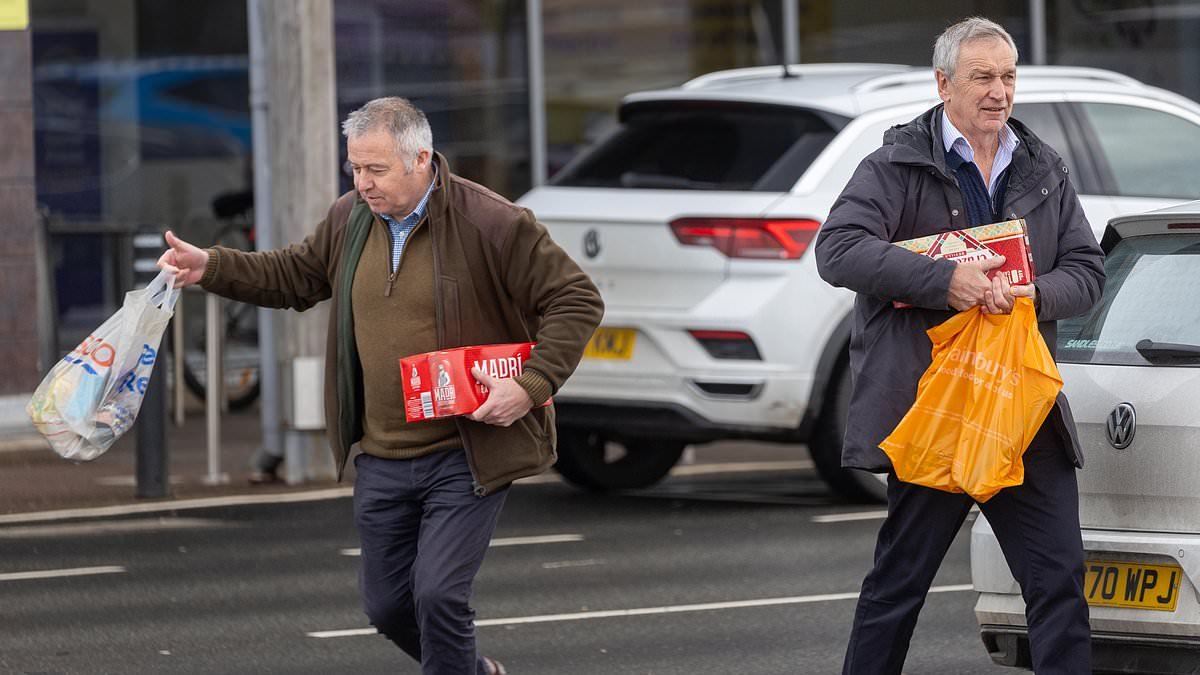 Andrew's security team stock up on lager and noodles after driving him home from police station following arrest