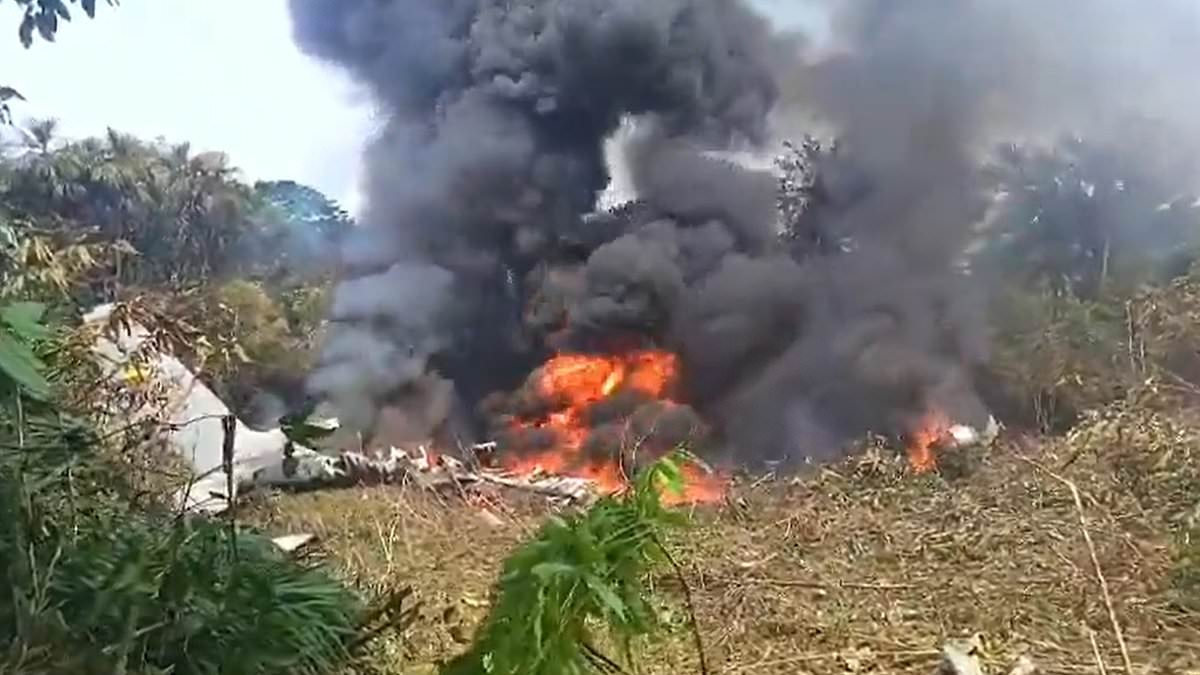Colombian military plane 'carrying 110 people' crashes down in fireball shortly after take off
