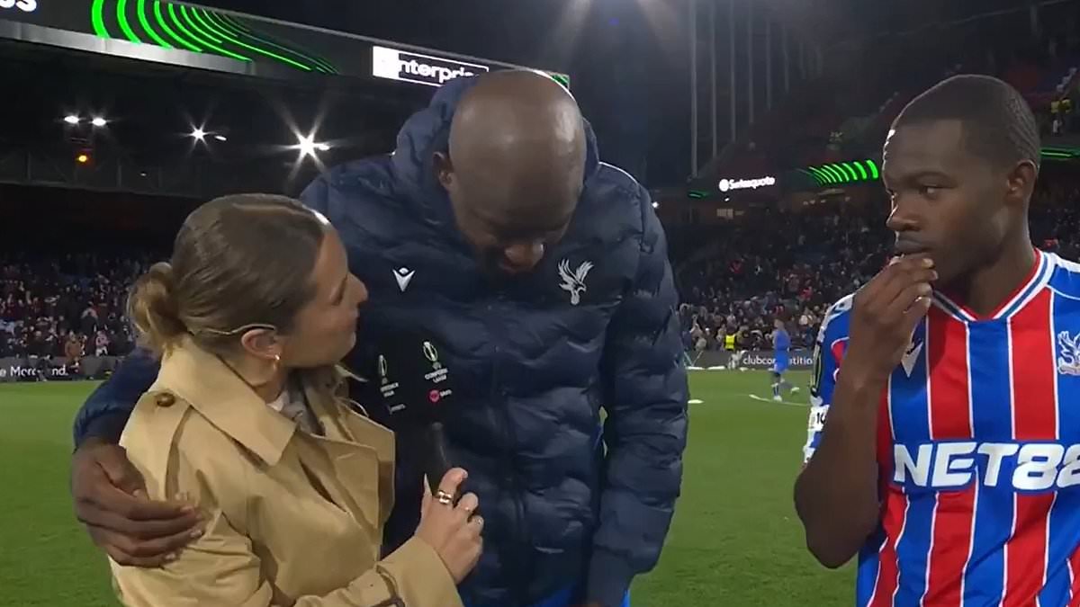 'Someone check on her boyfriend!': Crystal Palace star Jean-Philippe Mateta cuddles up to TNT Sports reporter Olivia Buzaglo in hilarious post-match interview