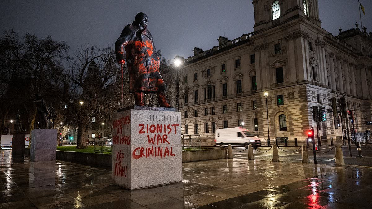 Pro-Palestine activists vandalise Winston Churchill's statue with 'zionist war criminal' slogans