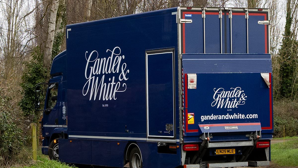 Removal vans carrying paintings arrive at Andrew Mountbatten-Windsor's new Sandringham home after worker finished installing security fence