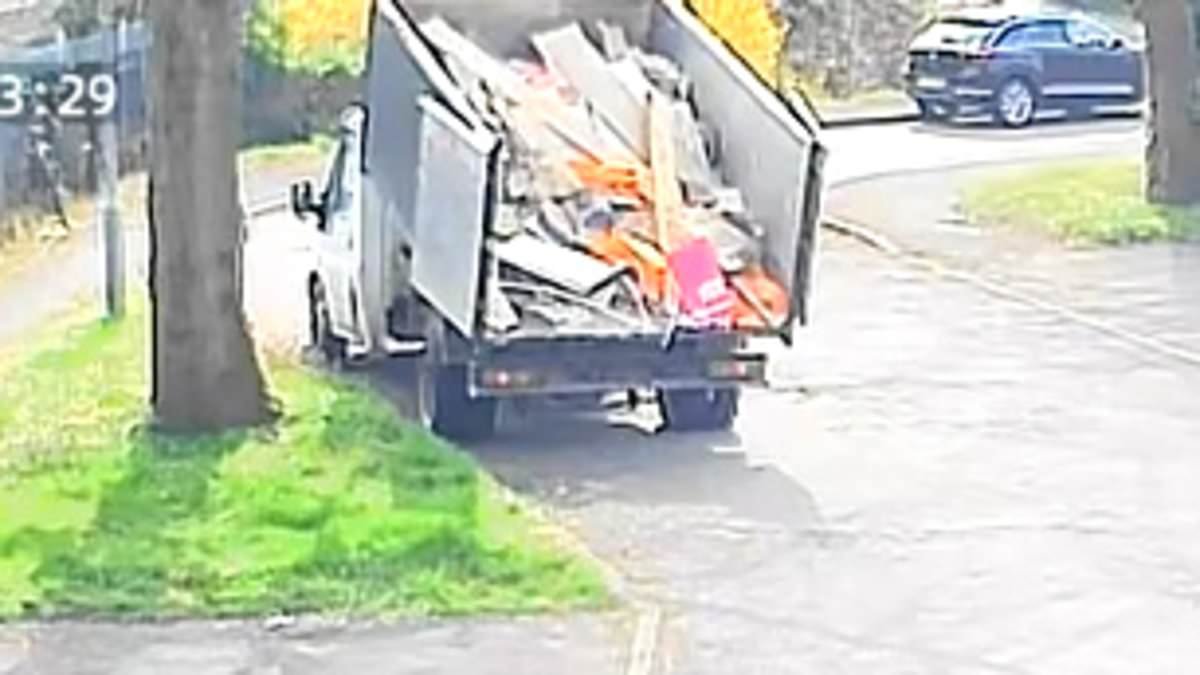 Masked driver brazenly fly-tips entire truckload of rubbish onto the street before making his getaway