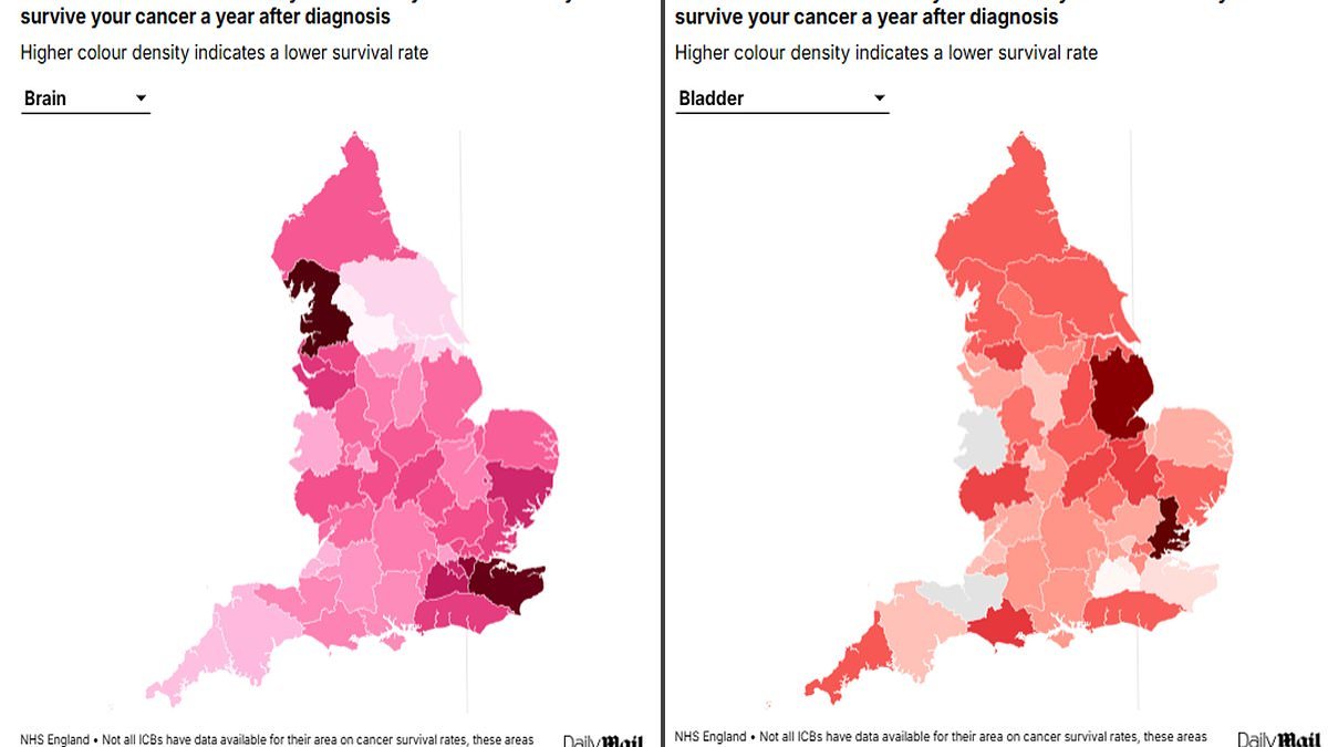 Where in the UK you're LEAST likely to survive cancer, revealed in stark new NHS data - use our map to find out how YOUR area ranks