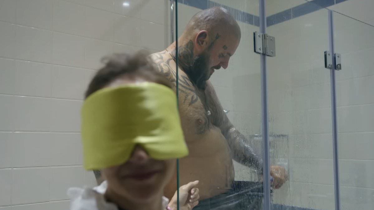 Scandalous moment married woman is forced to shower with tattooed porn star on Channel 4's Handcuffed - as she gasps 'I don't even like my husband seeing me naked!'