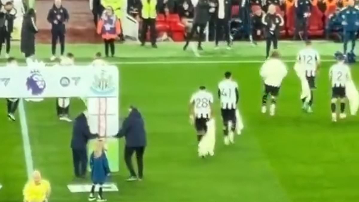 Newcastle United stars horrify fans as they ABANDON young girl mascot, leaving her looking lost and alone on huge Premier League pitch