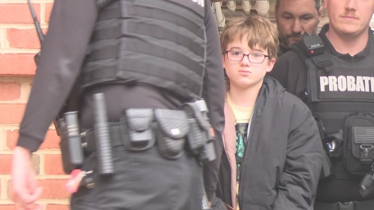 Handcuffed boy aged ELEVEN is marched into court to face charges of murdering his adoptive father for confiscating Nintendo Switch on his birthday