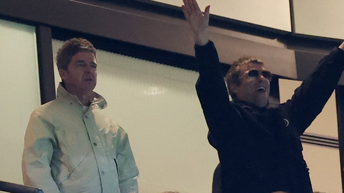 Liam and Noel Gallagher reunite for a rare public appearance at Wembley Stadium as they celebrate Manchester City's comfortable Carabao Cup final win over Arsenal