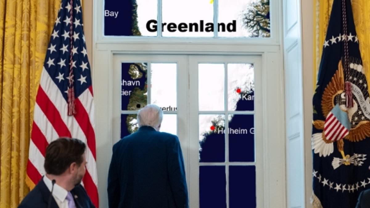 Trump trolls Europe with image of him  gazing out at Greenland through White House windows - after warning US will take the territory 'one way or the other'