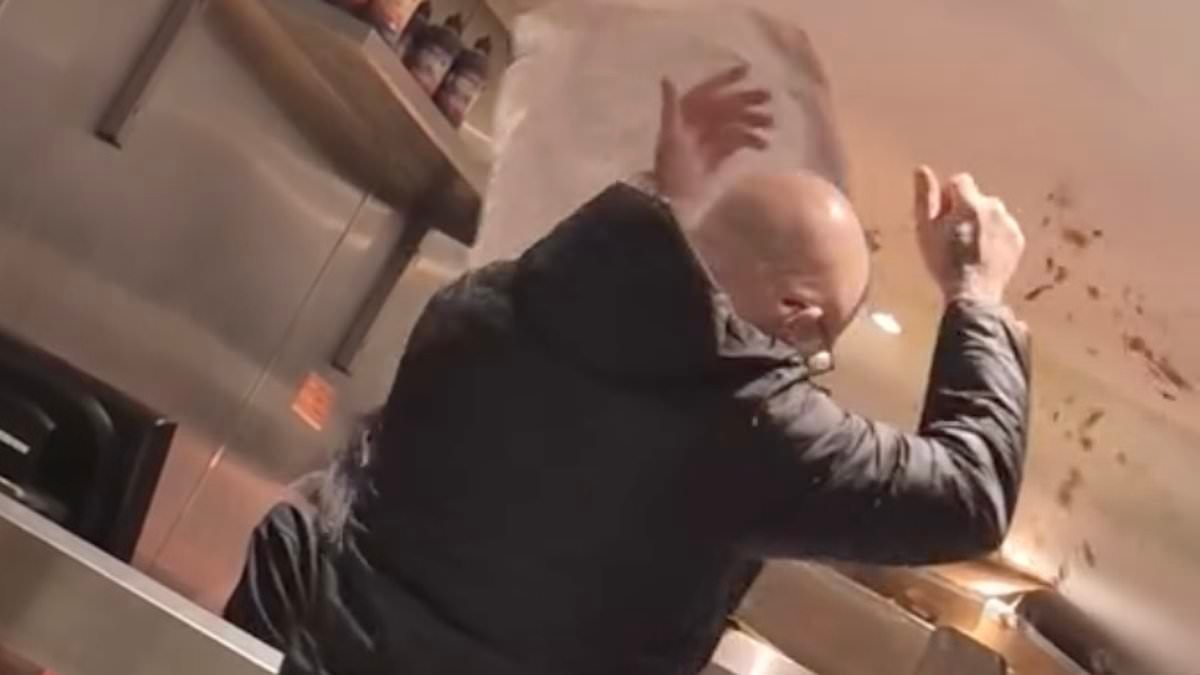 Moment customer sees red over his 'cold' chips and throws them at takeaway workers - before being heavily condemned online for his 'disgusting behaviour'