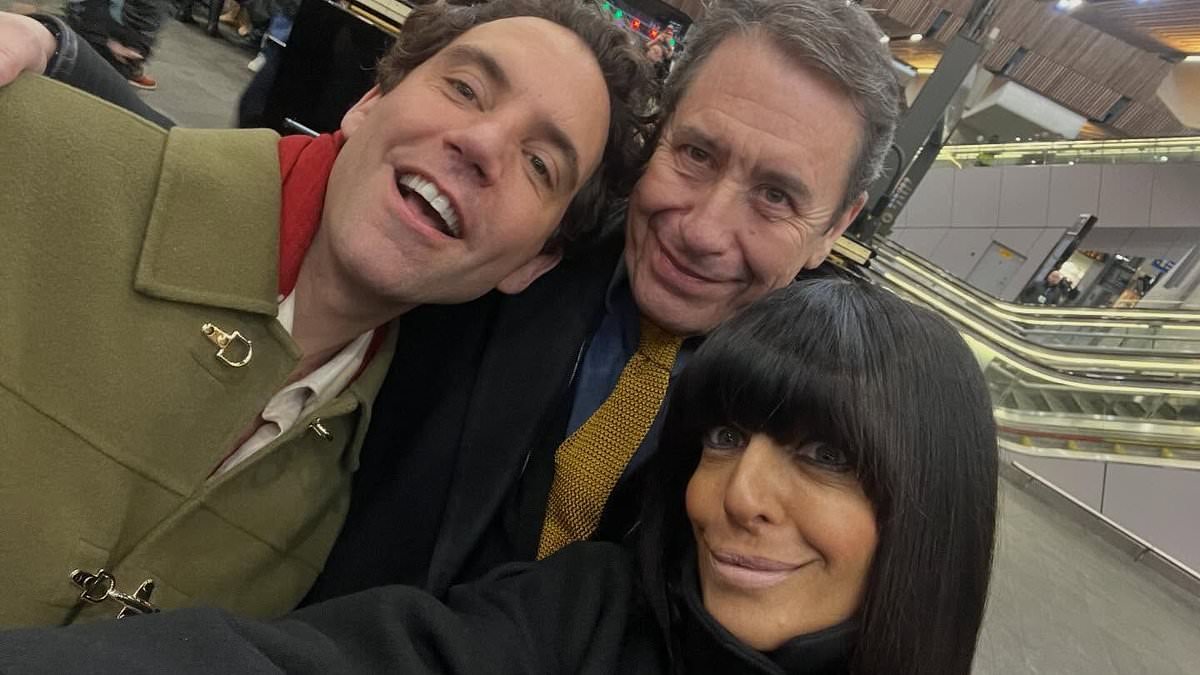 Traitors host Claudia Winkleman celebrates turning 54 with Jools Holland and singer Mika as they film for Channel 4's The Piano
