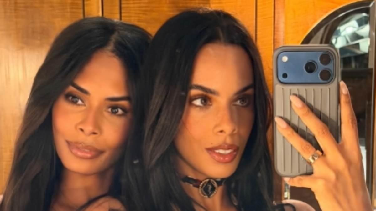 Rochelle Humes twins with lookalike sister Lili as they enjoy a swanky Valentine's themed double date night at Claridge's and Carbone