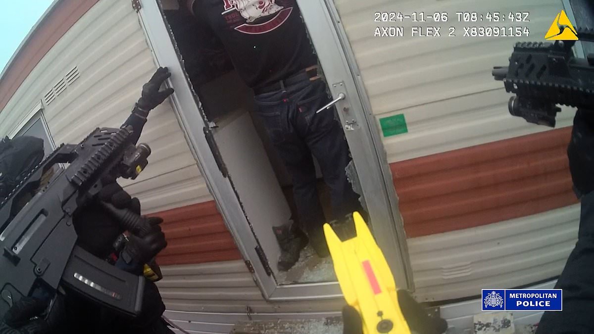 Moment armed police raid gun and explosives factory on Britain's biggest traveller camp and arrest underworld armourer 'who wanted race war'