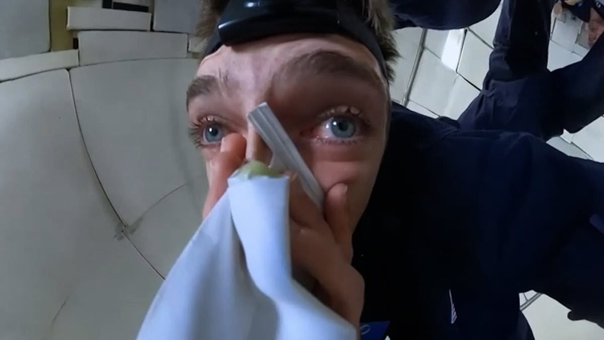 The 'Vomit Rocket' lives up to its name! TikTok trainspotting sensation Francis Bourgeois throws up during a zero-gravity training session