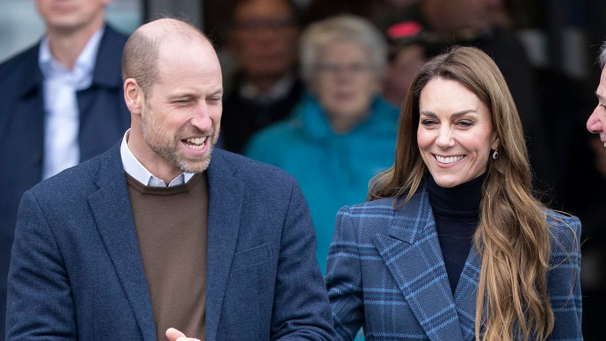 Hold my coat, darling! Gentleman William looks after Kate's bespoke tartan coat by Saville Row tailor as Princess tries her hand at weaving