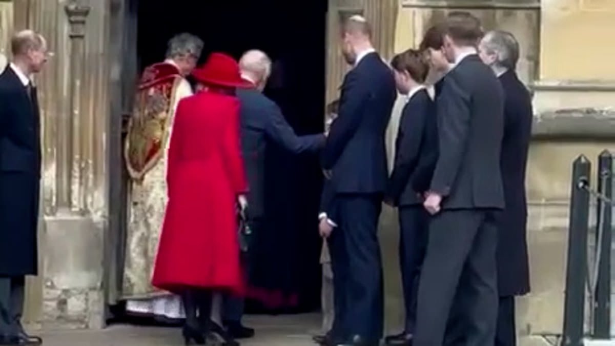 Happy Easter Grandpa! Adorable moment King Charles tenderly greets Princess Charlotte outside Windsor church service