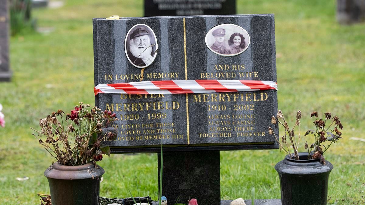 Officials reveal who really damaged grave of Only Fools and Horses star Buster Merryfield - as his family pledges to repair it while releasing poignant photo of married couple