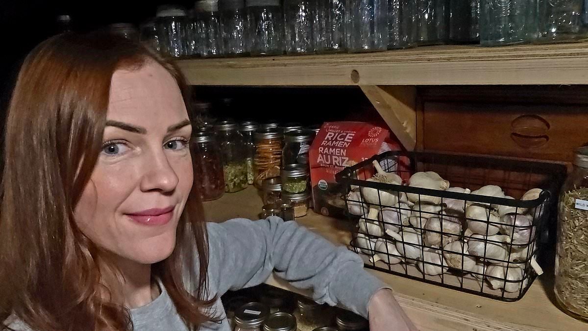 Mother builds her own 'grocery store' at home - complete with shelves full of dried beans, soups, bone broth and lentils - to make sure her family eats healthily 