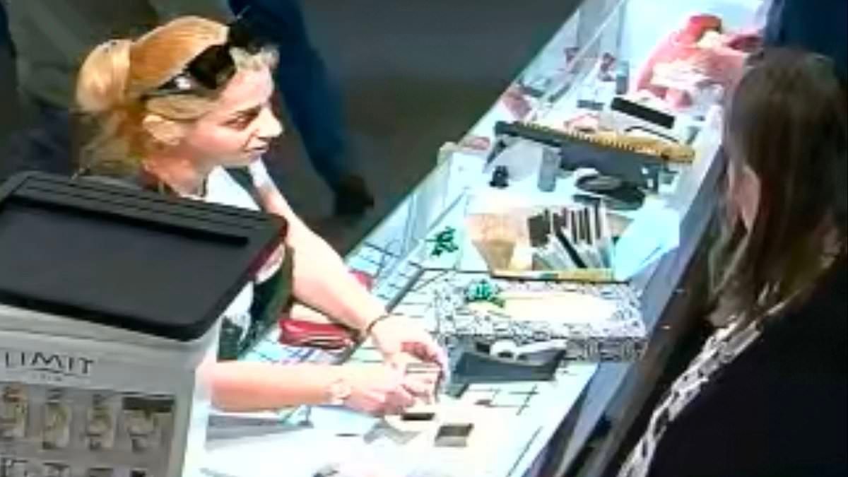 Moment Romanian gang member steals £5,750 diamond ring from under the nose of jeweller - as she is spared jail by judge