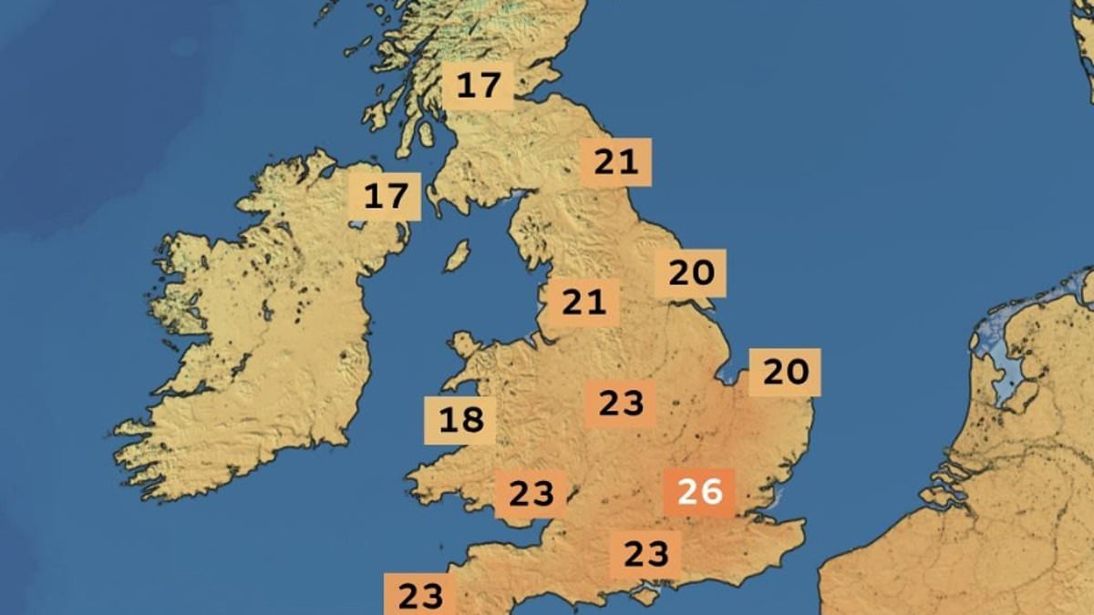 UK weather map reveals where the mercury is expected to hit 26C TODAY - and it's set to be the hottest day of the year
