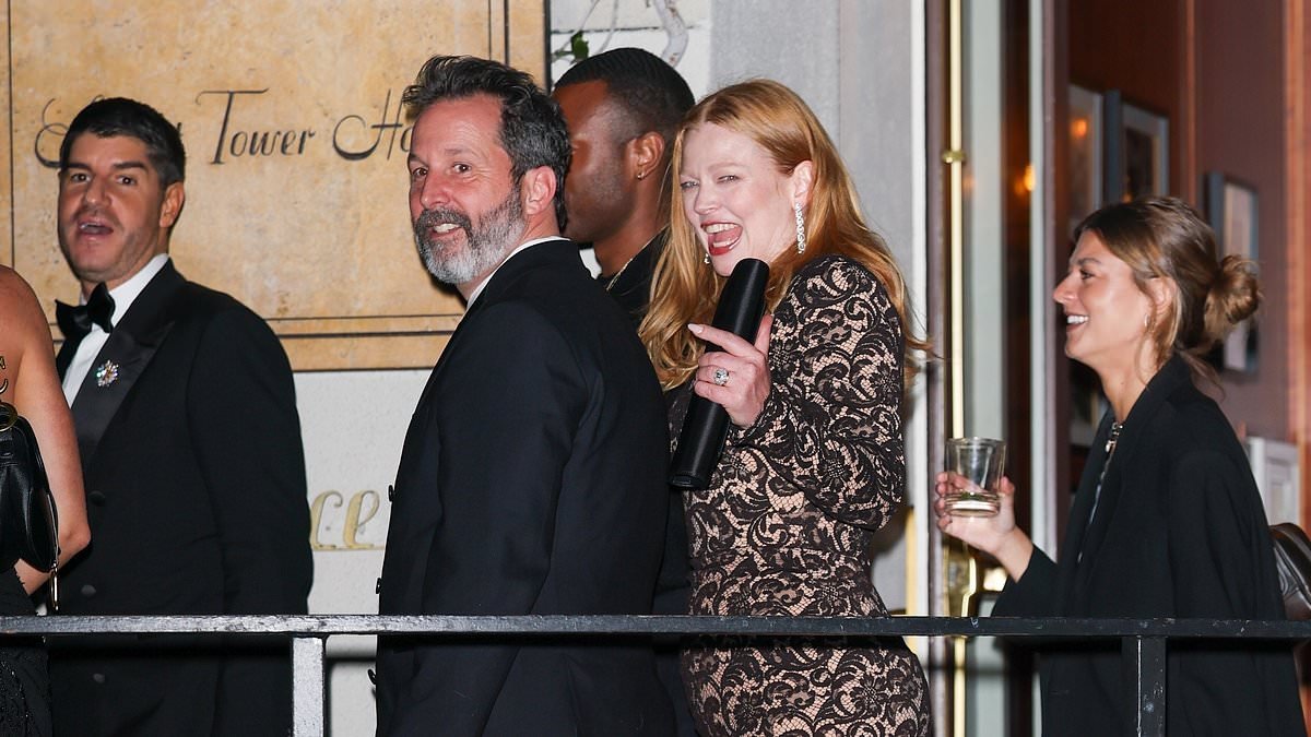 Succession star Sarah Snook makes a rare appearance with husband Dave Lawson as they enjoy a late night out at Nikki Glaser's Golden Globes after-party