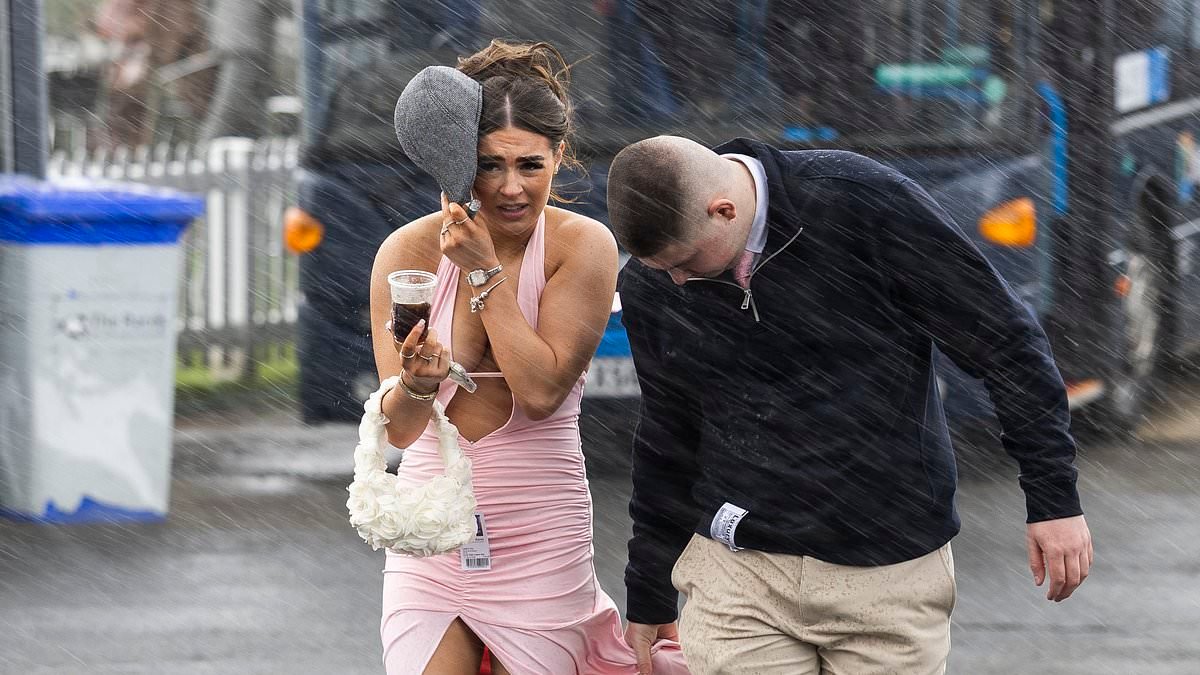 No raining on their parade! Glamorous Ladies Day revellers at the Scottish Grand National brave the wet weather in thigh-skimming outfits and plunging dresses as the festival gets off to a blustery start