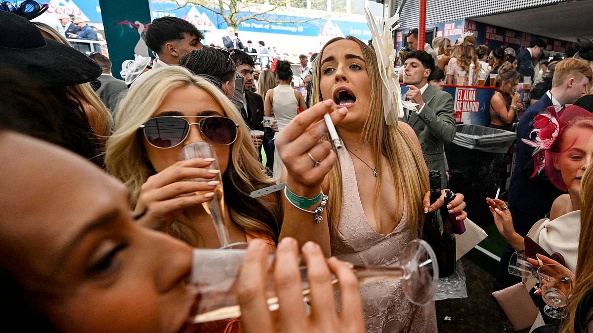 Aintree ladies look worse for wear as they slump in car park after downing drinks on raucous day at Grand National