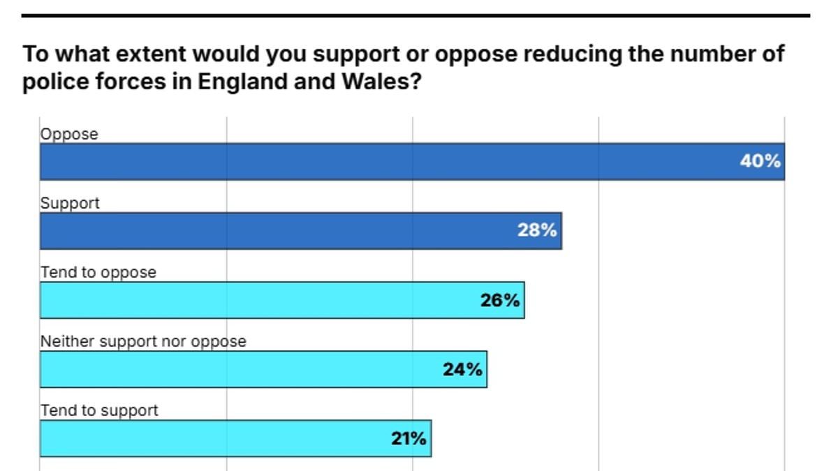 Fewer than three out of 10 voters support Labour's plan to merge police forces - and majority are sceptical of proposal to handle non-emergency calls with AI 'chat bots'