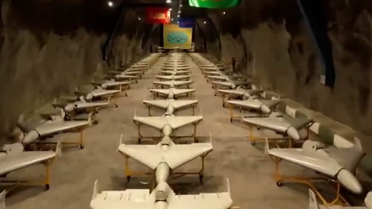 Iran shows off sprawling underground missile city with row after row of drones and rockets - amid growing fears US and its allies are burning through multi-million-pound weaponry