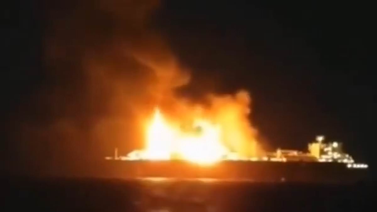 Russian oil tanker 'is on fire in the Mediterranean after drone attack'