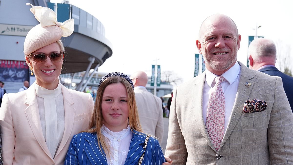 Twinning! King's niece Zara and her mini-me daughter Mia, 12, match in chic suits as they join Mike Tindall at Aintree's Ladies Day