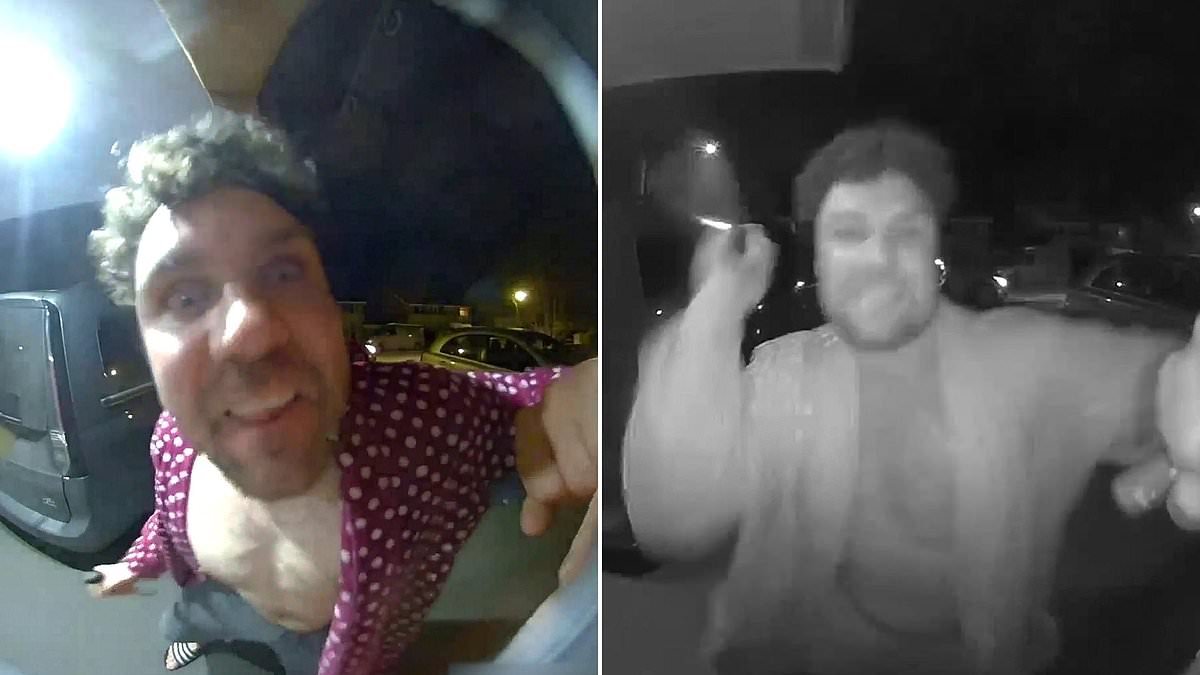 Moment jealous ex-boyfriend repeatedly stabs doorbell camera of his partner's family home after subjecting her to years of controlling and coercive behaviour