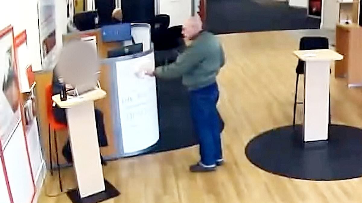 Moment 'desperate' man tries to rob bank with a vape disguised as a gun - only to be foiled when staff walk off and alert police