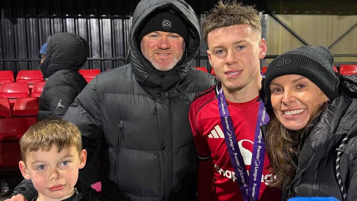 Coleen and Wayne Rooney are every inch the proud parents as son Kai, 16, follows in his dad's football footsteps and wins the Under 16 Premier League Shield with Manchester United