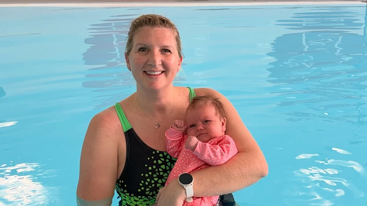 Rebecca Adlington takes her newborn baby Thea swimming as her daughter follows in the Olympian's footsteps after the star hit back at mum guilt shamer