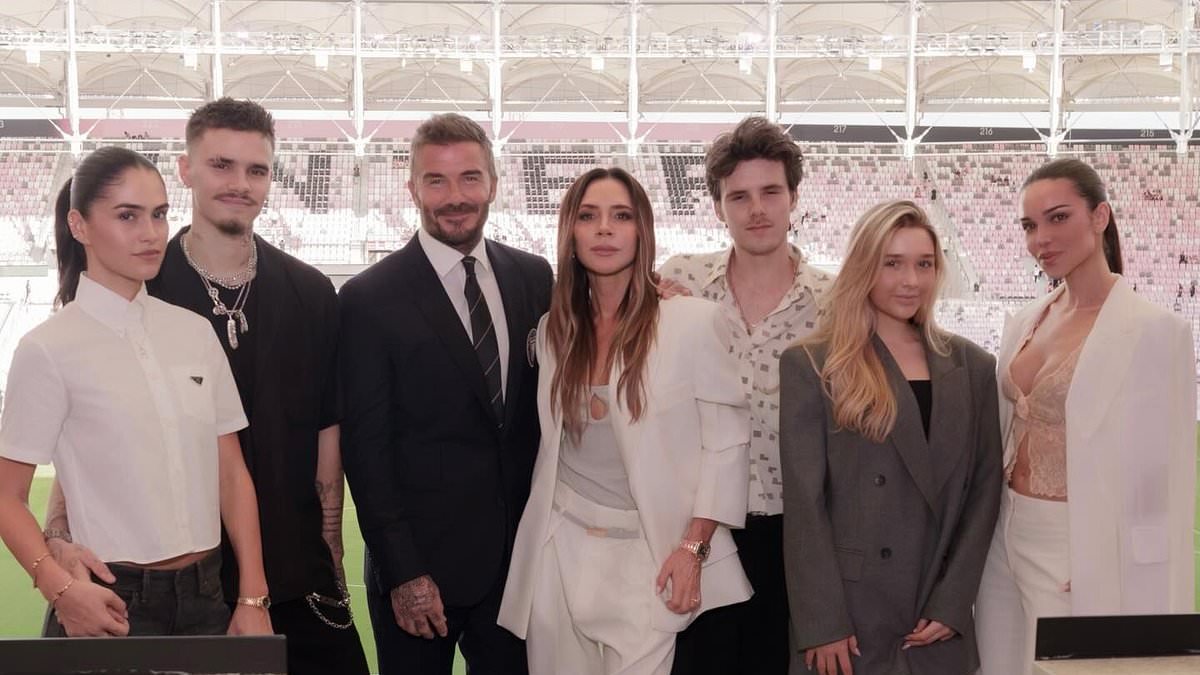 Victoria Beckham shares gushing tribute to husband David at his Inter Miami's stadium opening as whole family put on united display amid ongoing feud with son Brooklyn