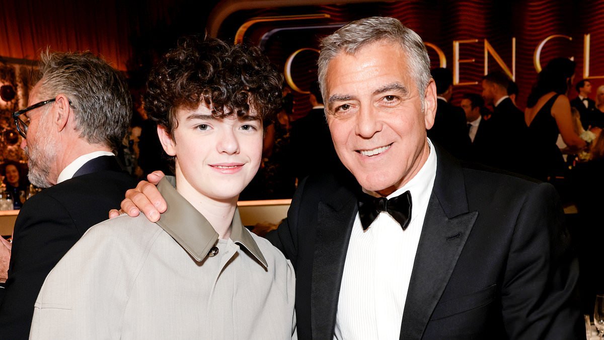 Adolescence star Owen Cooper, 16, mingles with his new showbiz pals Leonardo DiCaprio and George Clooney as he makes history at the Golden Globes