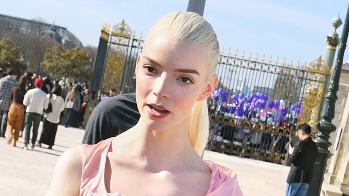 Anya Taylor-Joy looks elegant in a pink silk midi dress as she joins ab-flashing Willow Smith and leggy Alexa Chung at the Dior Paris Fashion Week show