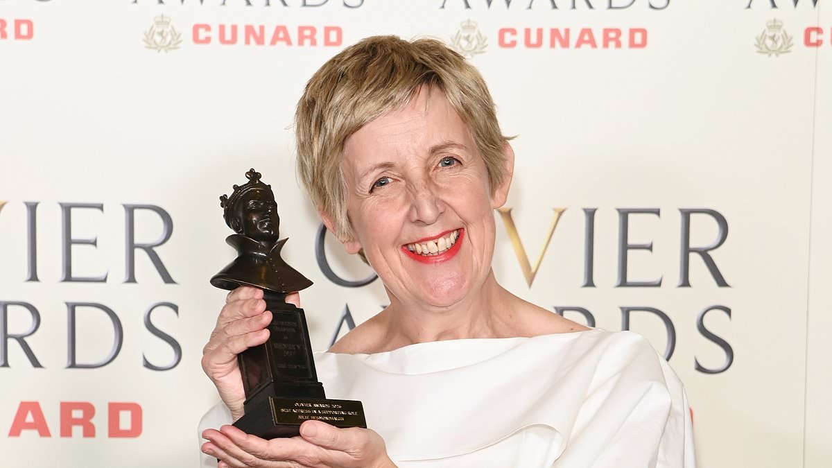 Ex Coronation Street star Julie Hesmondhalgh looks a million miles from iconic character Hayley Cropper as she triumphs at the Olivier Awards - 12 years after her soap exit