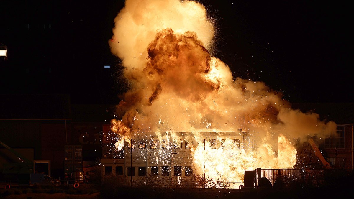 River Thames is lit up by huge explosion while emergency services are placed on standby for elaborate fireball stunt for the new series of Guy Ritchie's TV show MobLand