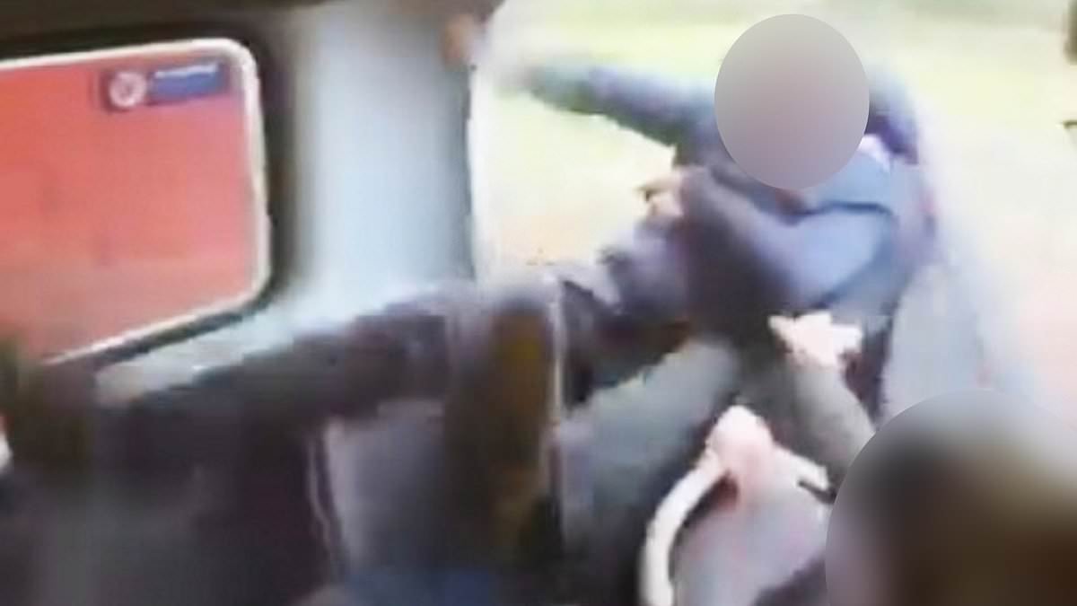 Moment two schoolboys plummet out of moving double-decker bus after falling through top floor window