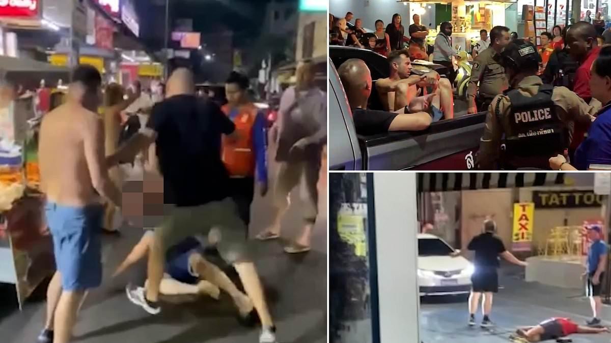 Brits brawl with US and Australian tourists in Thai street fight 'sparked when waitress is slapped across the face'