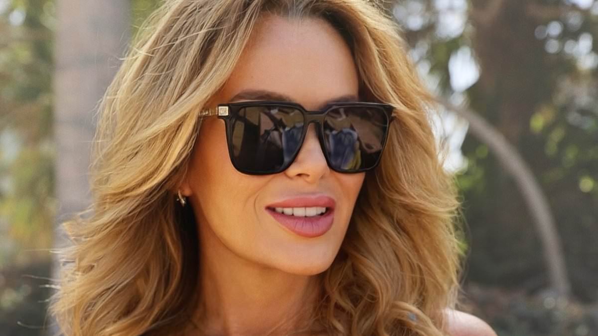 Amanda Holden, 55, shows off her figure in a skimpy blue bikini while holding a can of Coca Cola Light as she launches 'optimistic' brand deal bid